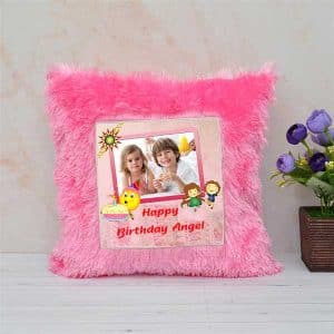 Pink Square Shape Fur Cushion