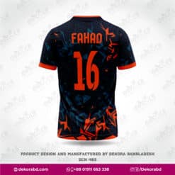 Chinese Collar Sports Jersey Maker in Bangladesh; chinese collar sports jersey; orange color in bd; personalized cricket jersey supplier; custom made football jersey with logo price in bd; customize football jersey manufacturers un Bangladesh; sublimation sports jersey maker in BD; orange black chinese collar football jersey; personalized volleyball jersey;